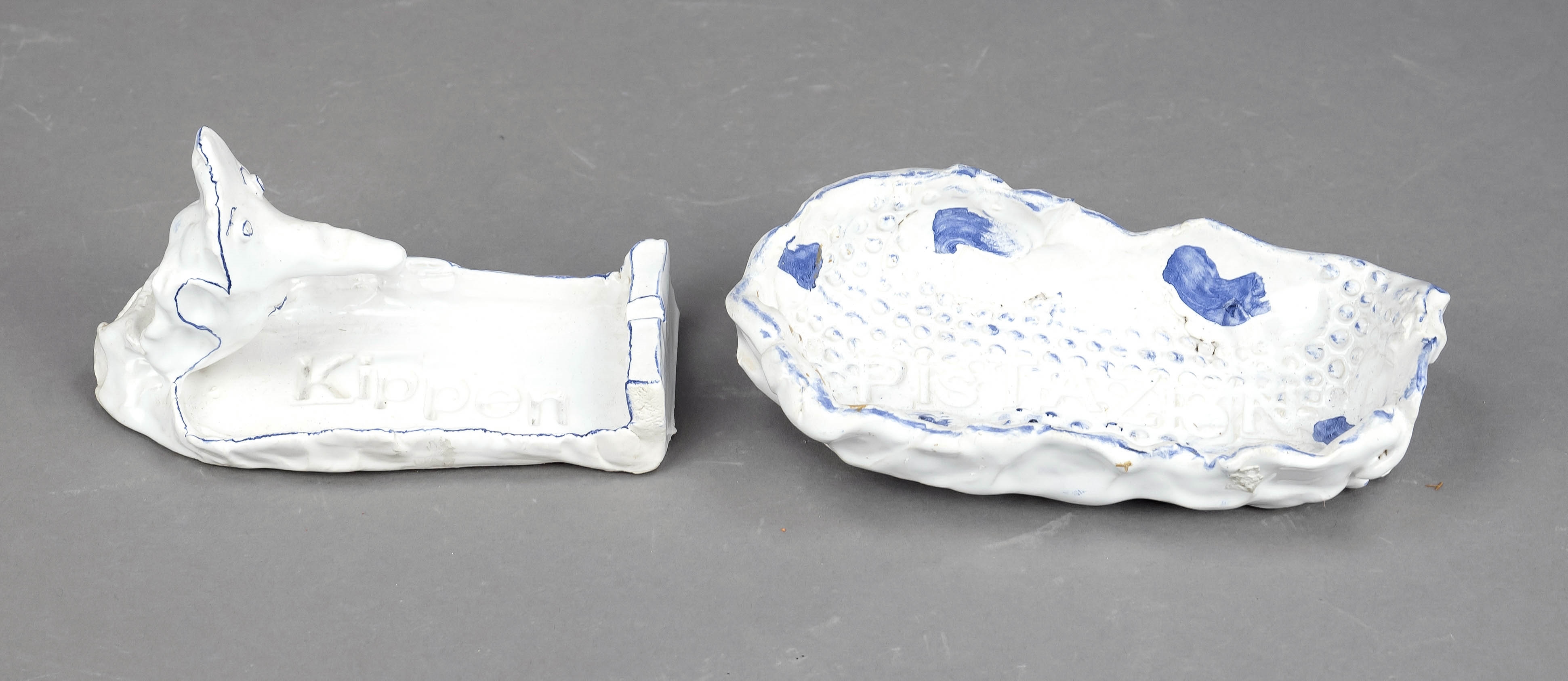 Artwork by Thaddäus Hüppi, zwei kleine Objekte, Made of Majolika