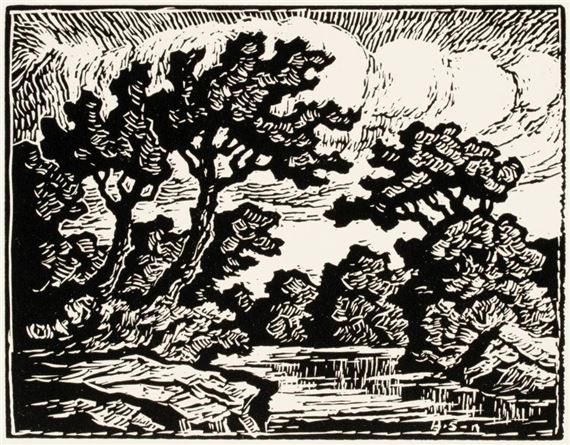 BIRGER SANDZEN (1871-1954) PENCIL SIGNED BLOCK PRINT by Birger Sandzén, 1938