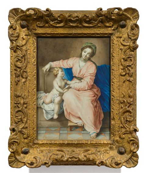 Mariano Ramòn Sanchez | The Madonna sitting on a stone bench with the ...