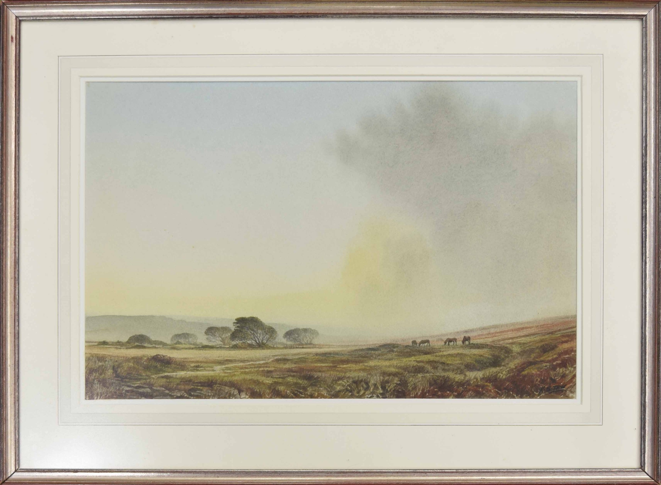 Kenneth Stanley Tadd | Wind blown trees on the Moor”, with ponies ...