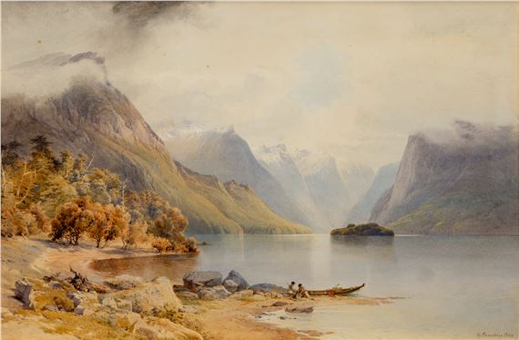 Lake Manapouri, South Island, New Zealand by Nicolas Chevalier, dated 1880