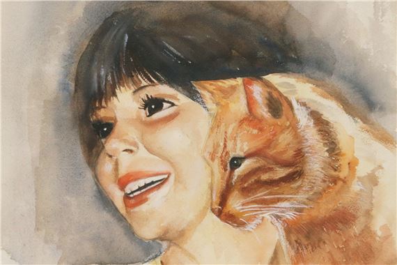 jos-do-vale-portrait-d-enfant-au-chat-aquarelle-79-mutualart