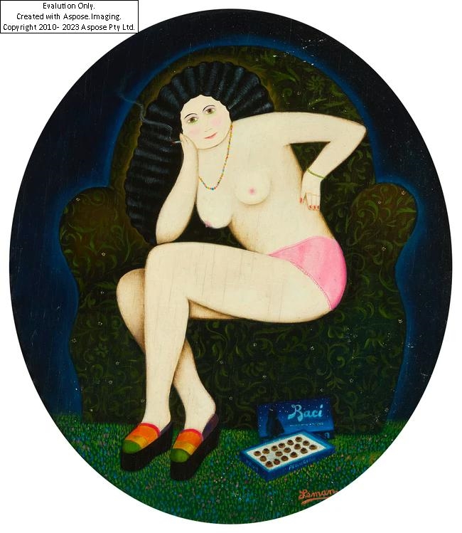 Artwork by Martin Leman, Wish You Were Here, Made of oil on shaped panel