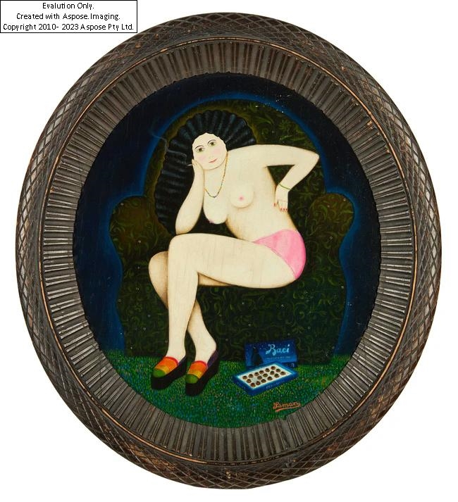 Artwork by Martin Leman, Wish You Were Here, Made of oil on shaped panel