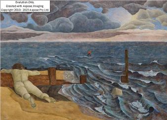 Seascape with Drowned Figure (Cleethorpes);  oil on board - Alison Catley