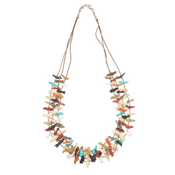 A three-strand fetish necklace with various animals - Peter and Dinah Gasper