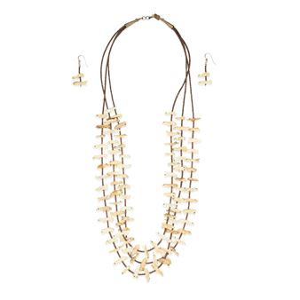 A three-strand fetish necklace with birds, bears, fish, foxes, turtles, and other animals, and pair of matching earrings - Peter and Dinah Gasper