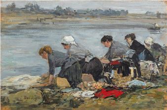 ウジェーヌ・ブーダンLAVEUSES AU BORD DE LA TOUQUES Eugène Louis Boudin | Laveuses au bord de la Touques (1885 - 1890