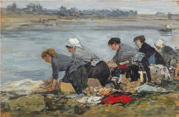 Eugène Louis Boudin | LAVEUSES AU BORD DE LA TOUQUES (1885 - 1990