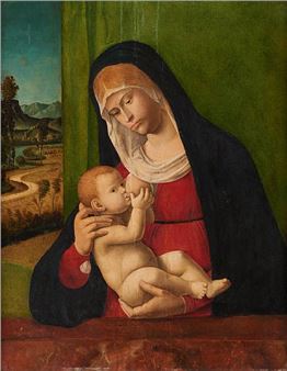 Vierge à l’Enfant sur fond de paysage. - Italian School