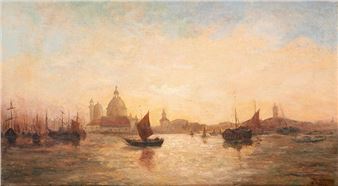 Huile sur toile: Vue de Venise - Charles Lebayle
