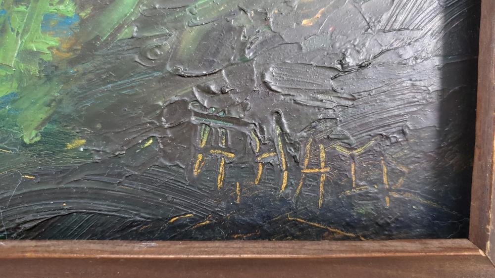 Artwork by Alfred Hair, Moonlit Backwater Landscape with Heron, Made of Oil on board