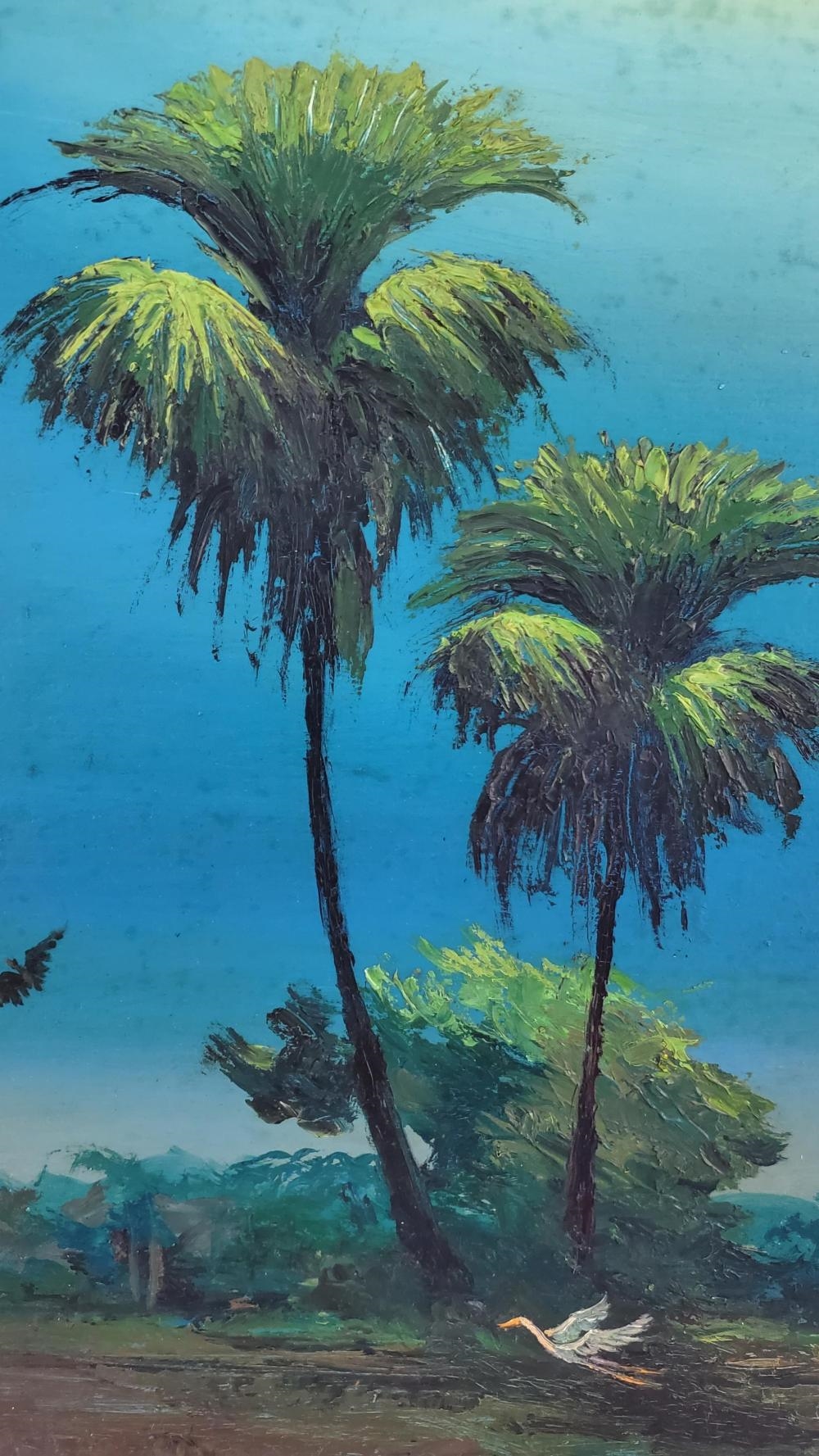 Artwork by Alfred Hair, Moonlit Backwater Landscape with Heron, Made of Oil on board