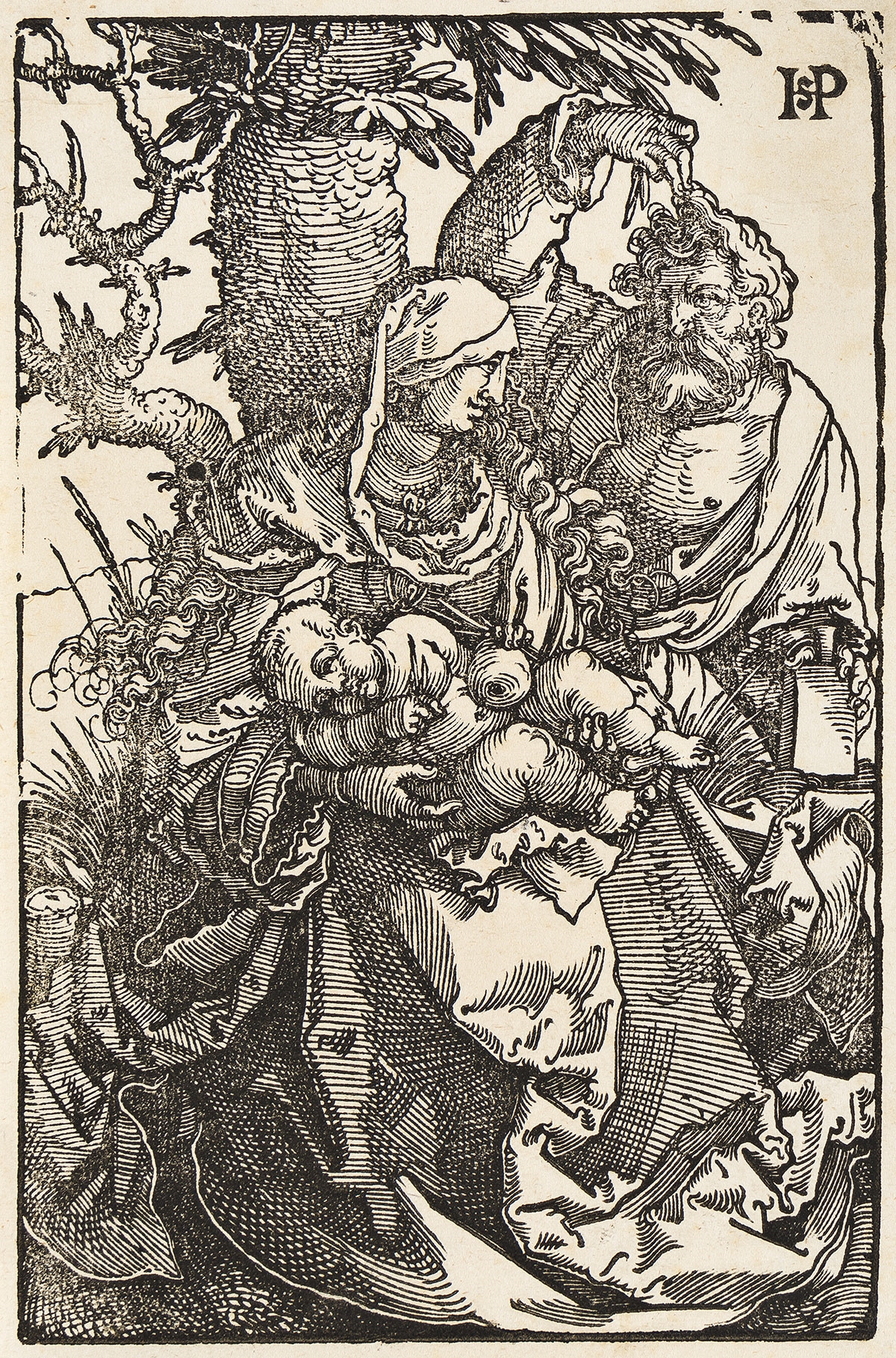 Artwork by Hans Sebald Beham, The Holy Family under a Tree, Made of Woodcut