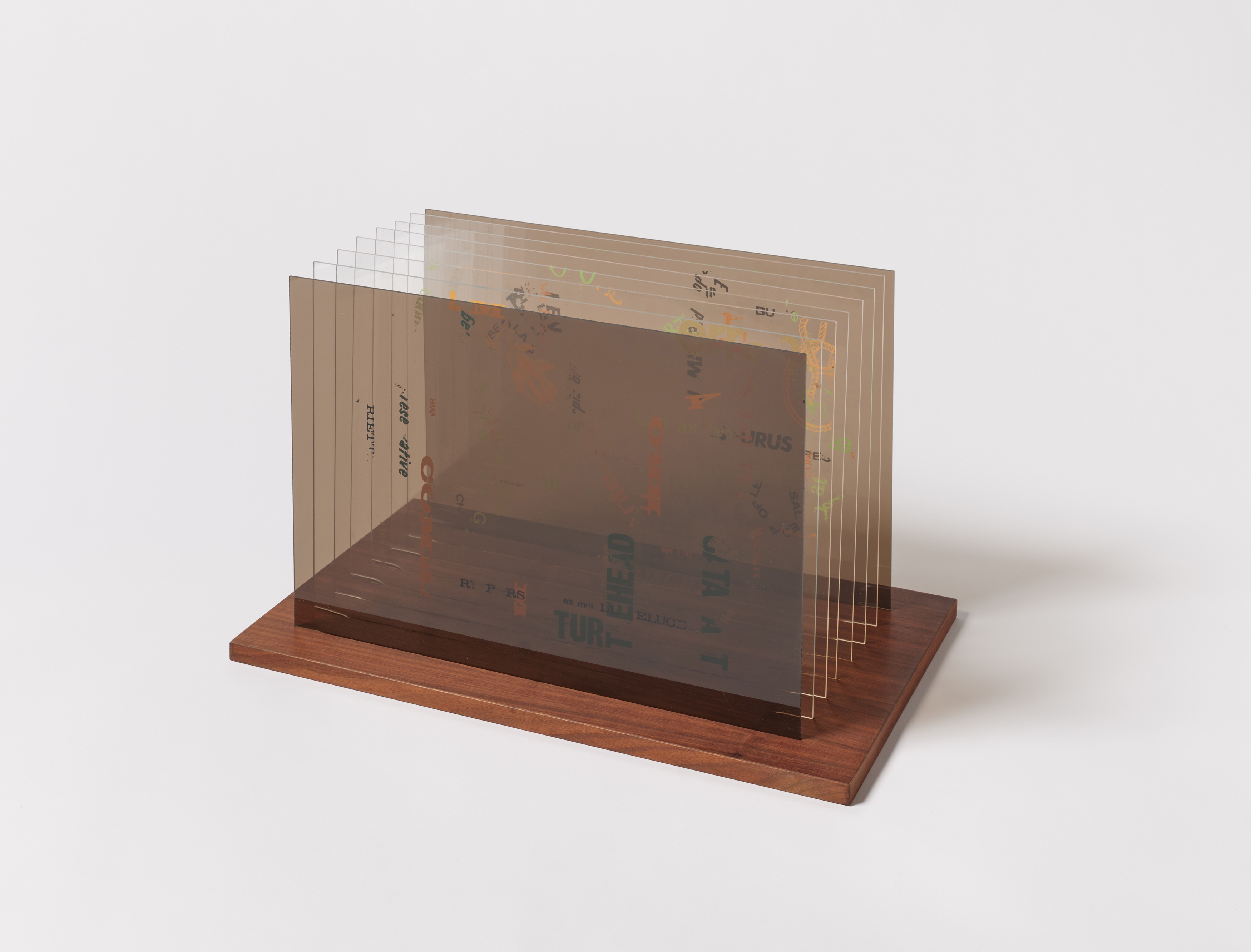 Artwork by John Cage, Not Wanting to Say Anything About Marcel, Plexigram IV, Made of Colour silkscreen on 8 plexiglass panels