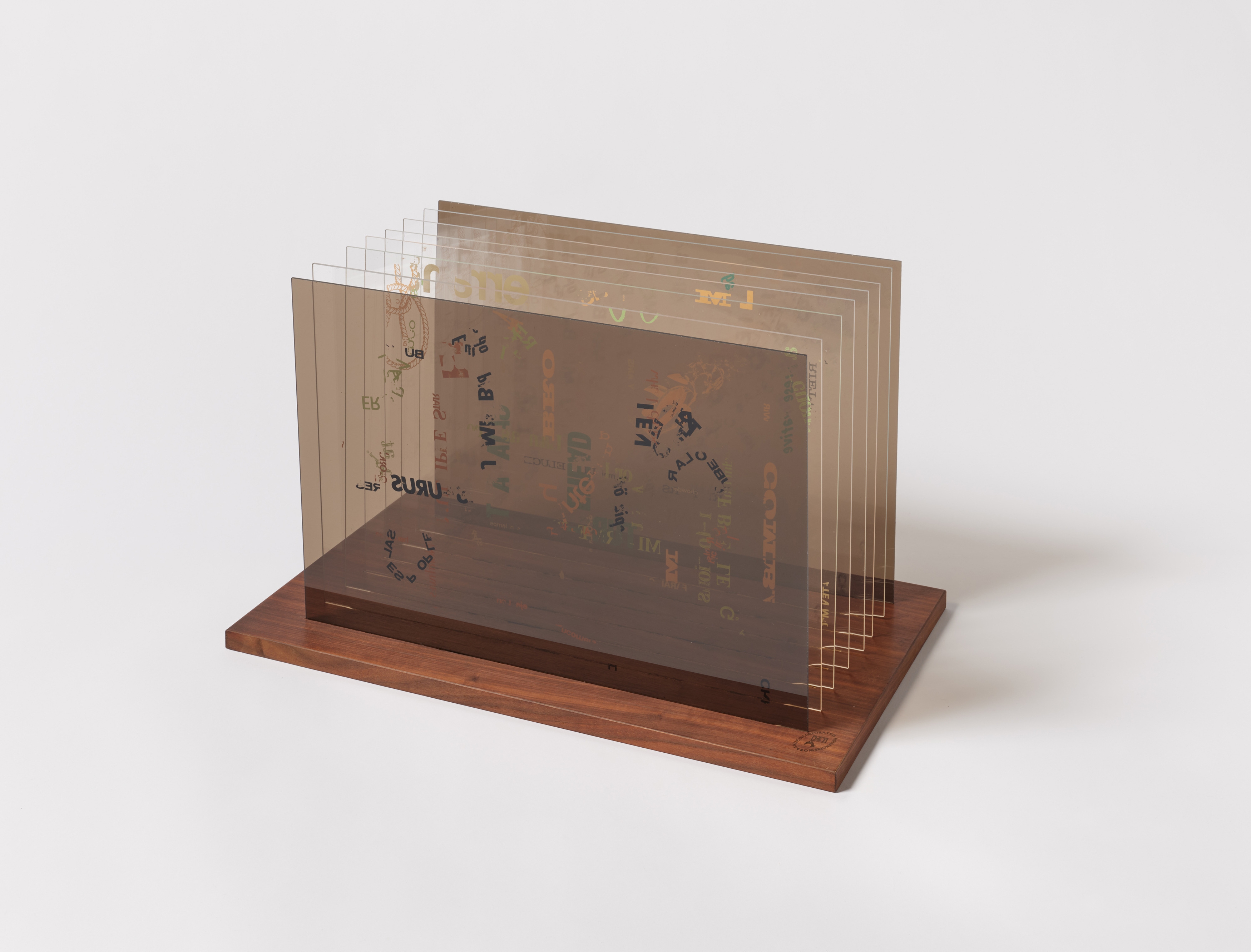 Artwork by John Cage, Not Wanting to Say Anything About Marcel, Plexigram IV, Made of Colour silkscreen on 8 plexiglass panels