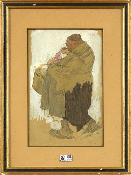 «Maternité» aquarelle et crayon sur papier by Jules de Bruycker