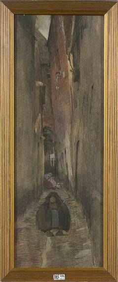 «Ruelle animée» crayon et aquarelle sur papier by Jules de Bruycker