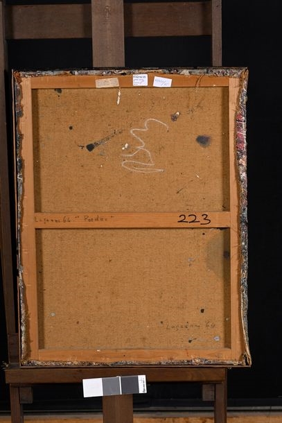 Artwork by Jeanne Laganne, LAGANNE Jeanne, 1900-1995 Perdue, 1964 mixed technique on canvas (small dents) signed, dated and titled on back of canvas and stretcher 65 x 50, Made of mixed technique on canvas