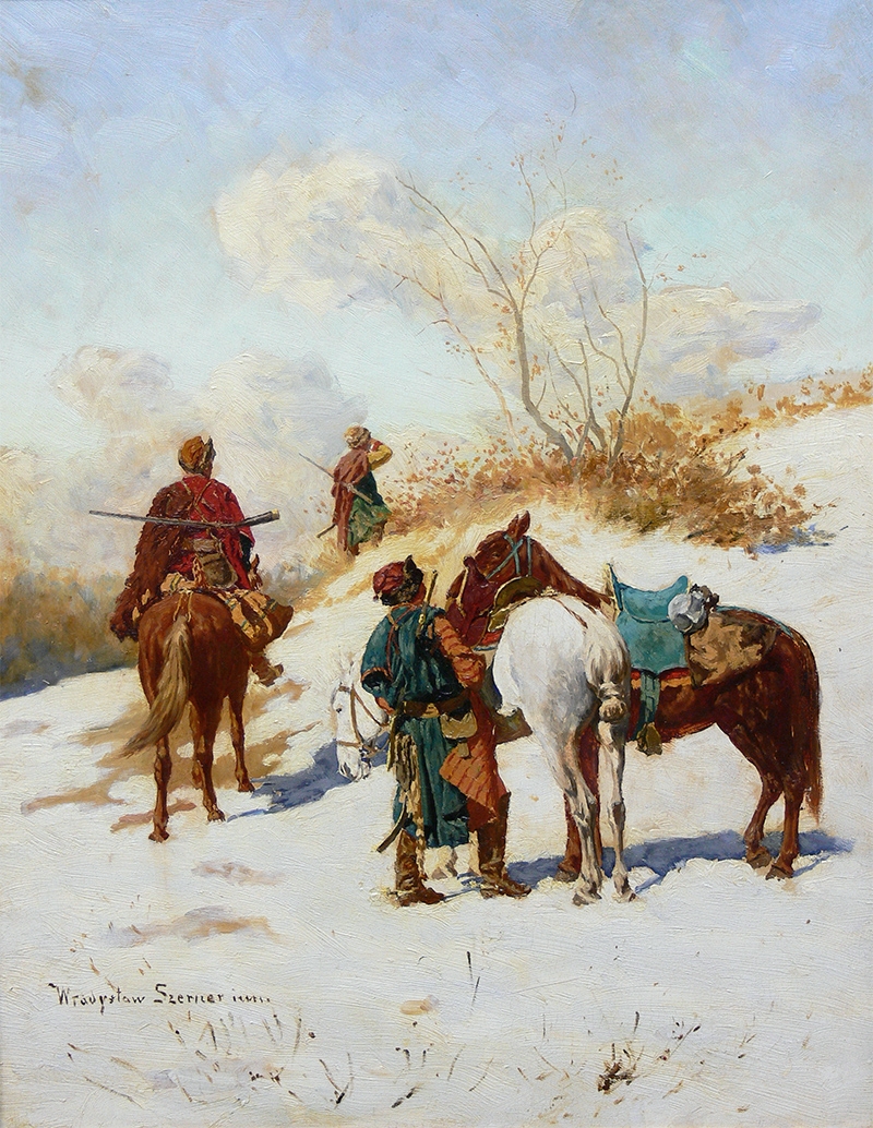 Artwork by Wladislaw Szerner, Patrol kozacki, Made of oil on board