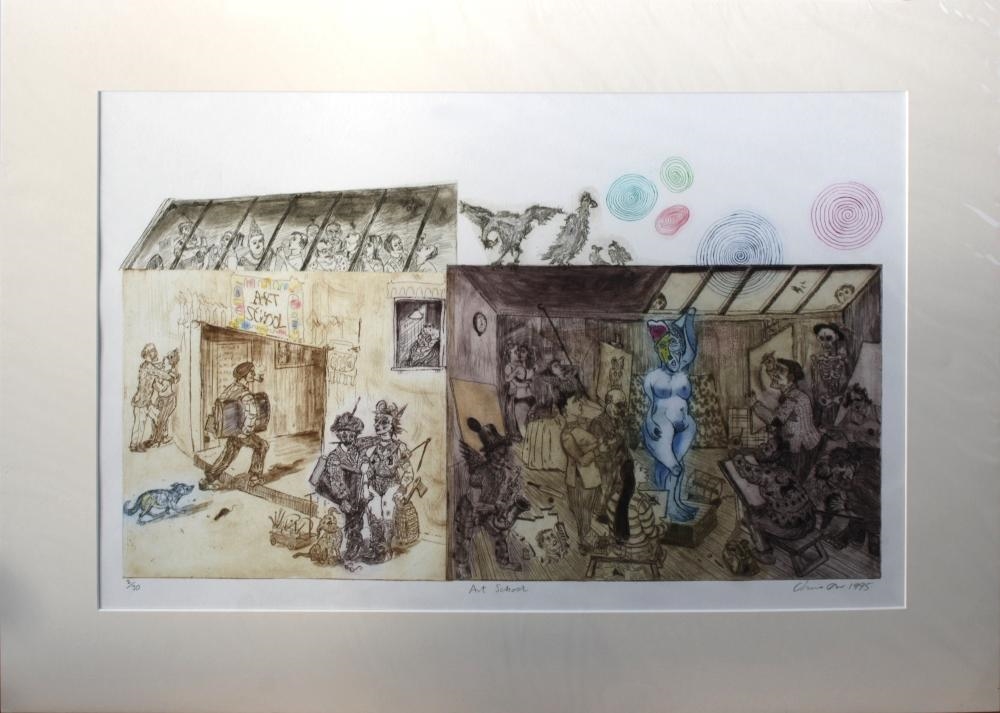 Artwork by Chris Orr, Art School, Made of coloured etching