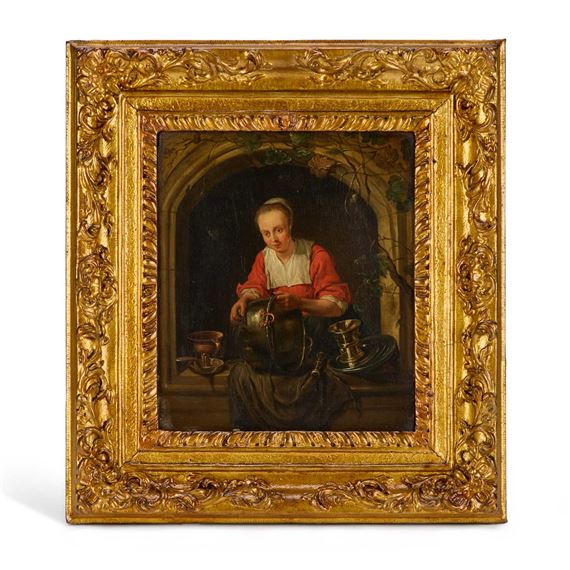 Gabriel Metsu | 1667) A WOMAN SCOURING A PAN | MutualArt