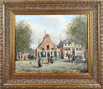 Dorpsstraat Rijssen met figuren - Albert Wessels