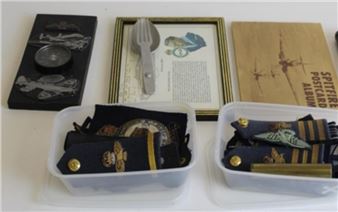 Selection of militaria including a large array of RAF patches and buttons, a  of the Hurricane Mk I 

POA https://www.bradleys.ltd/quotation-request-form - William Dennis