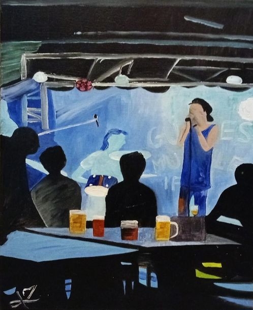 Artwork by Justine de Meerschman, Guiness tavern, 2020, Made of Oil on canvas