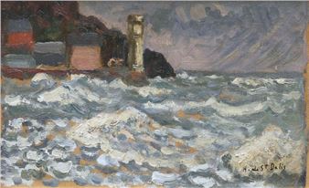 Henri de Saint Delis 1878-1949 The lighthouse at the exit of Honfleur harbor Oil on card signed lower right 14 X 22 cm - Henri Liénard de Saint-Délis