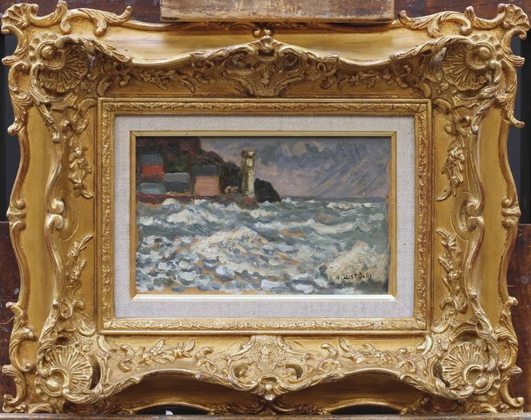Artwork by Henri Liénard de Saint-Délis, Henri de Saint Delis 1878-1949 The lighthouse at the exit of Honfleur harbor Oil on card signed lower right 14 X 22 cm, Made of Oil on card