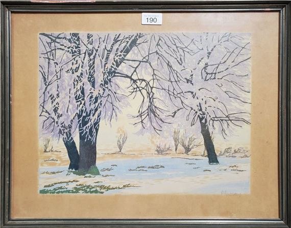 "Snow-covered fields Xylograph framed under glass Signed in pencil lower right - Paul Leschhorn