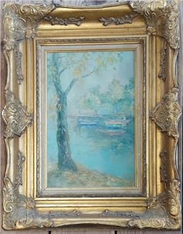The boats  signed lower left 41 x 27 cm - Valy Opal