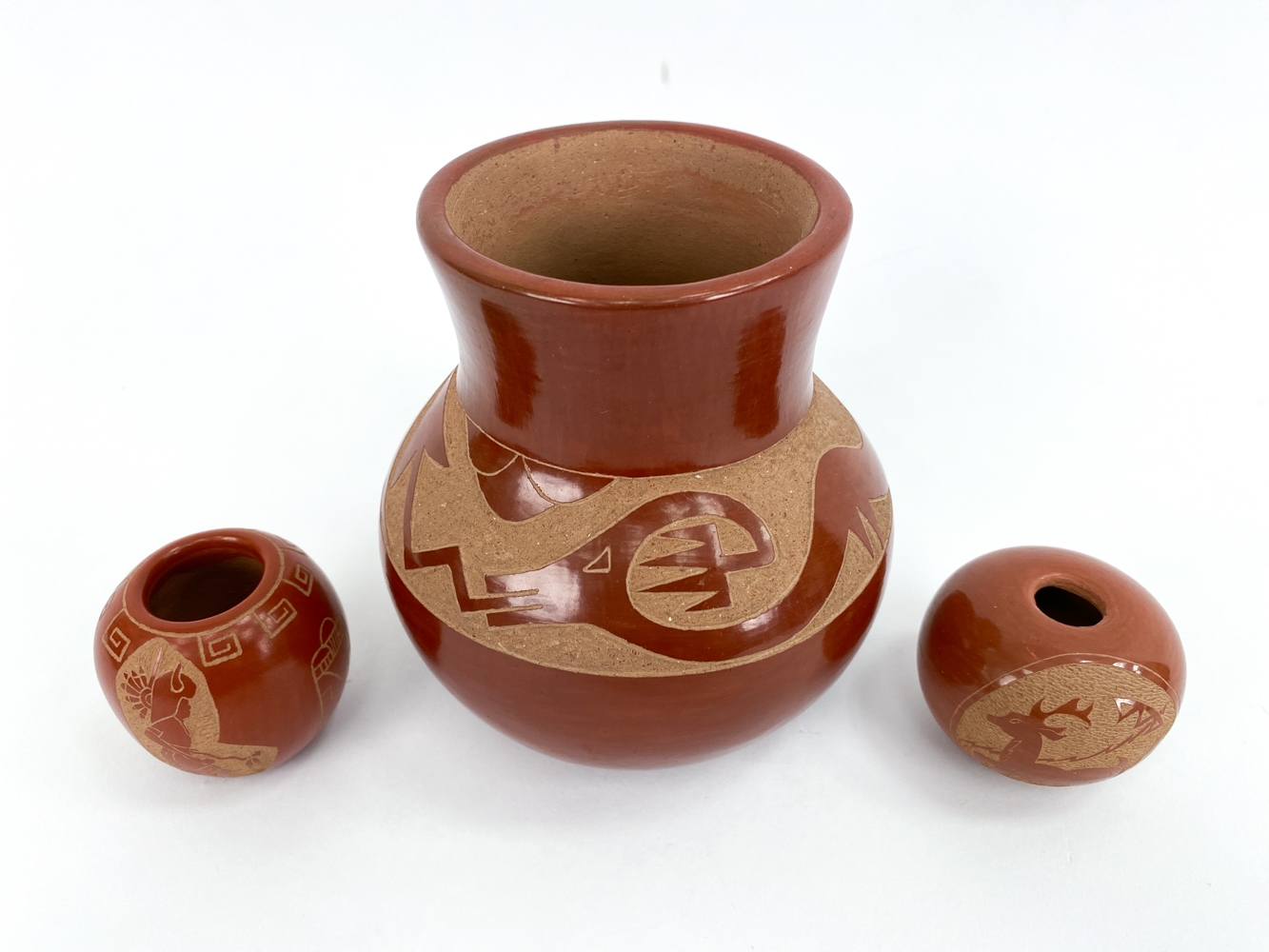 Artwork by Santa Clara Pueblo, 3) SAN ILDEFONSO & SANTA CLARA PUEBLO POTTERY, Made of POTTERY
