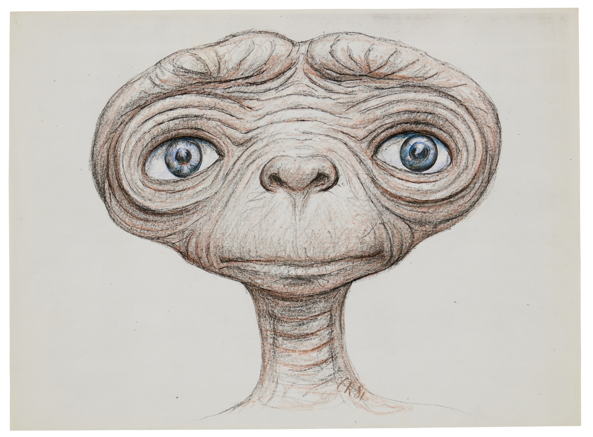 Artwork by Carlo Rambaldi, E.T. the Extra-Terrestrial, Made of colored pencil and ink on white paper
