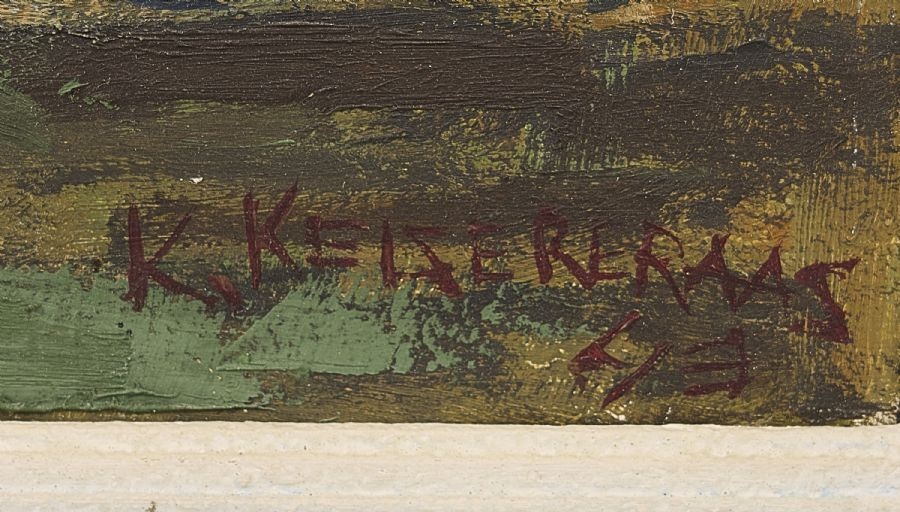 Artwork by Karsten Keiseraas, Norway. Hus vid kust. Signed. Oil on panel, Made of oil on panel