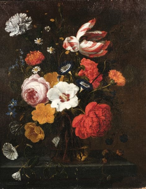 Artwork by Nicolaes van Veerendael, Bouquet of flowers on an entablature, Made of Canvas