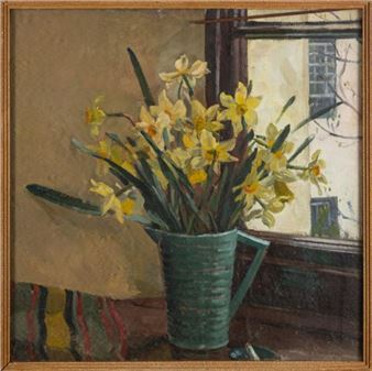 Still life with a vase of daffodils - Elsie M Baker