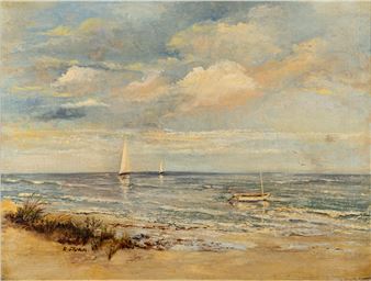 Coastal scene with sailboats -
Oil on canvas - Dorothy Fromm