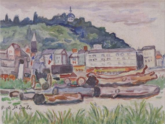 Henri de Saint Delis 1878-1949 Landscape near Honfleur Watercolor signed lower left 24 X 31.5 cm Provenance: Public sale, Hôtel Drouot, Maître Cornette de Saint Cyr, March 1984