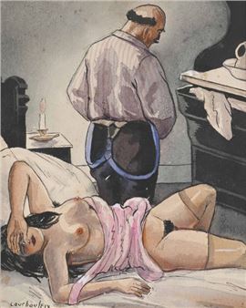 Léon COURBOULEIX (XIX-XX°) Brothel scenes Two watercolors forming a pendant, one signed lower right, the other lower left. 20 x 16 cm - Leon Courbouleix