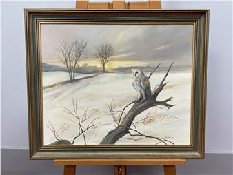 Owl on a Tree Branch in a Snowy Landscape - Alan G Dobbs