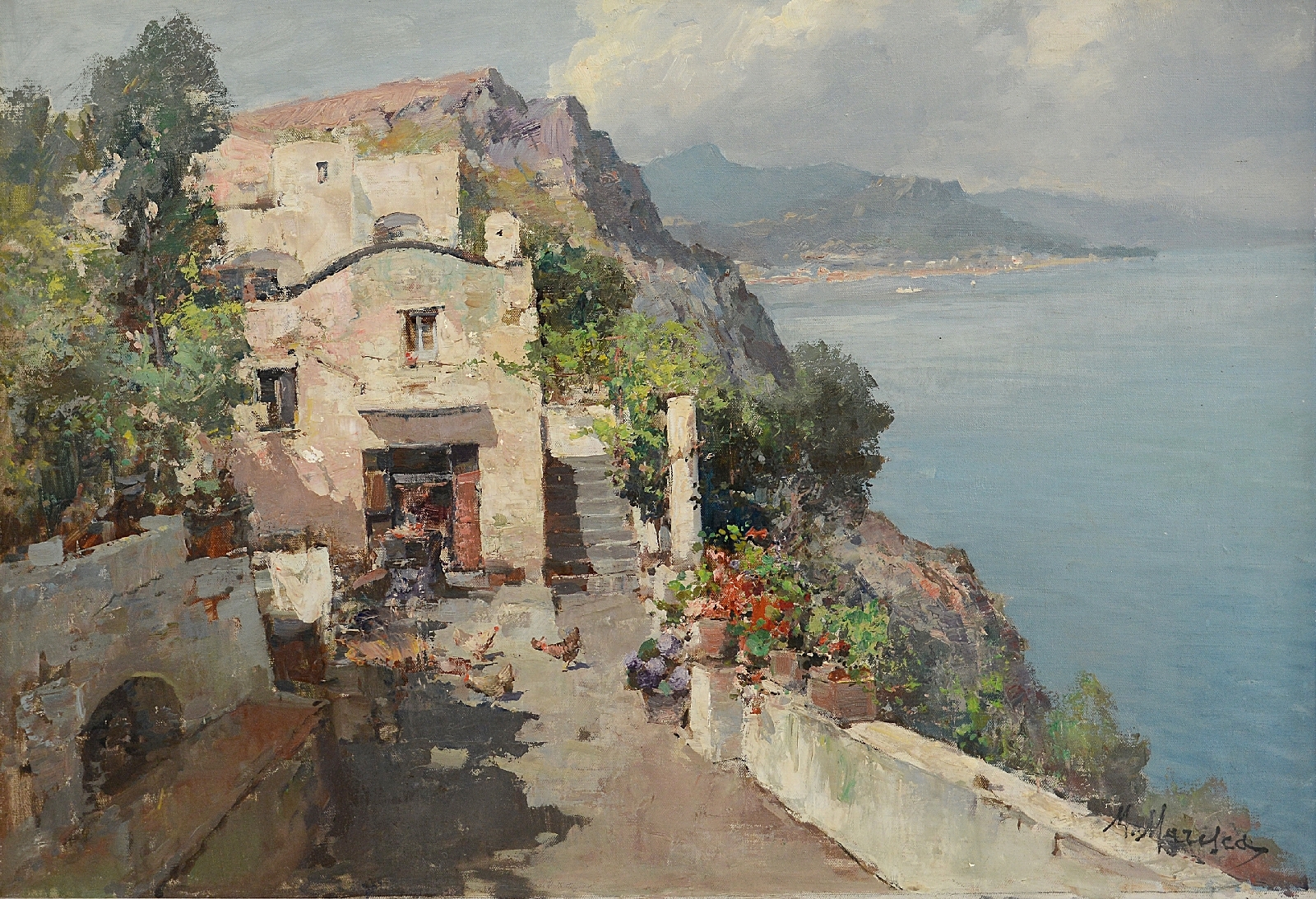 Artwork by Mario Maresca, Terrace in Positano, Made of oil on canvas