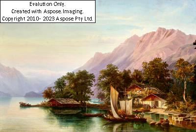 (Potsdam 1816 geb.) Blick auf den Vierwaldstättersee in der Schweiz, im Hintergrund der Gitschen, signiert. datiert H. L. Seefisch 1845, Öl auf Leinwand, 73 x 105 cm, gerahmt (Rahmen beschädigt) by Hermann Seefisch, 1845