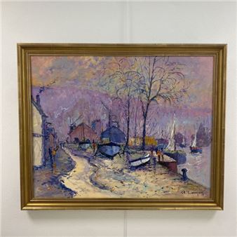 Effect of light on the back harbor of Honfleur - Rene Jacques Lernon