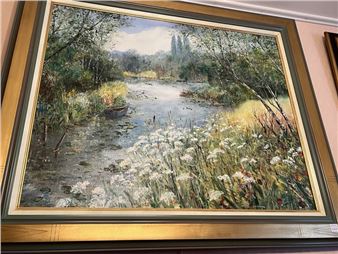 Flowers and boats by the river - Bakk Dominique