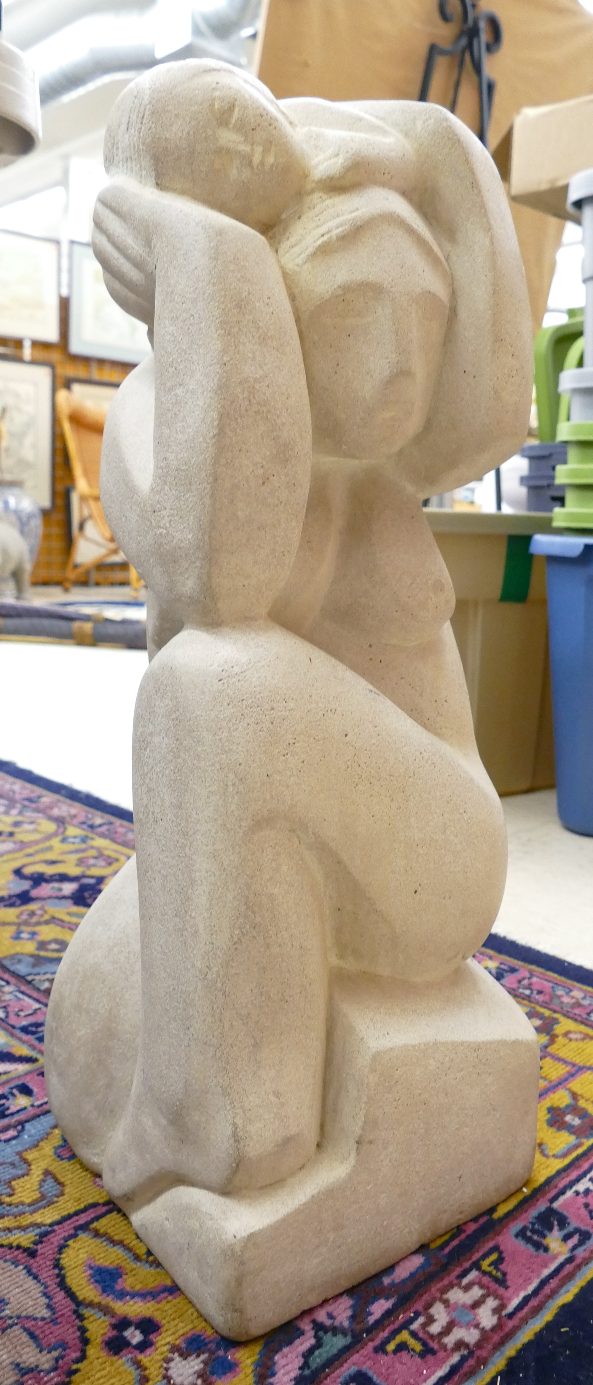 Artwork by Ken Patecky, Ken Patecky ''Mother and Child'' Stone Sculpture 24''x9, Made of Stone Sculpture