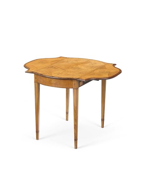 A GEORGE III SATINWOOD AND MARQUETRY PEMBROKE TABLE by Henry Hill Of Marlborough