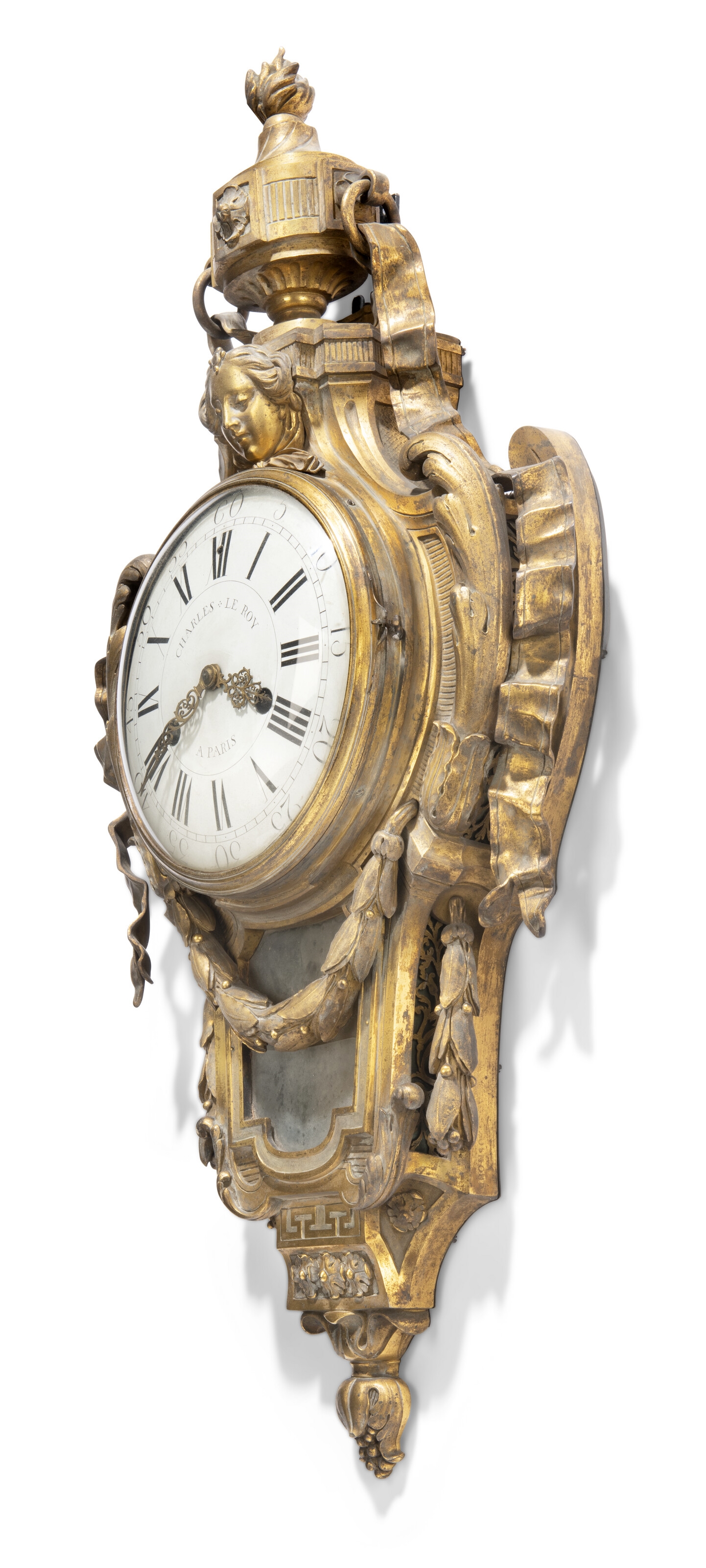 Artwork by Robert Osmond, Charles LE Roy, A LATE LOUIS XV ORMOLU CARTEL CLOCK, Made of glazed white enamel