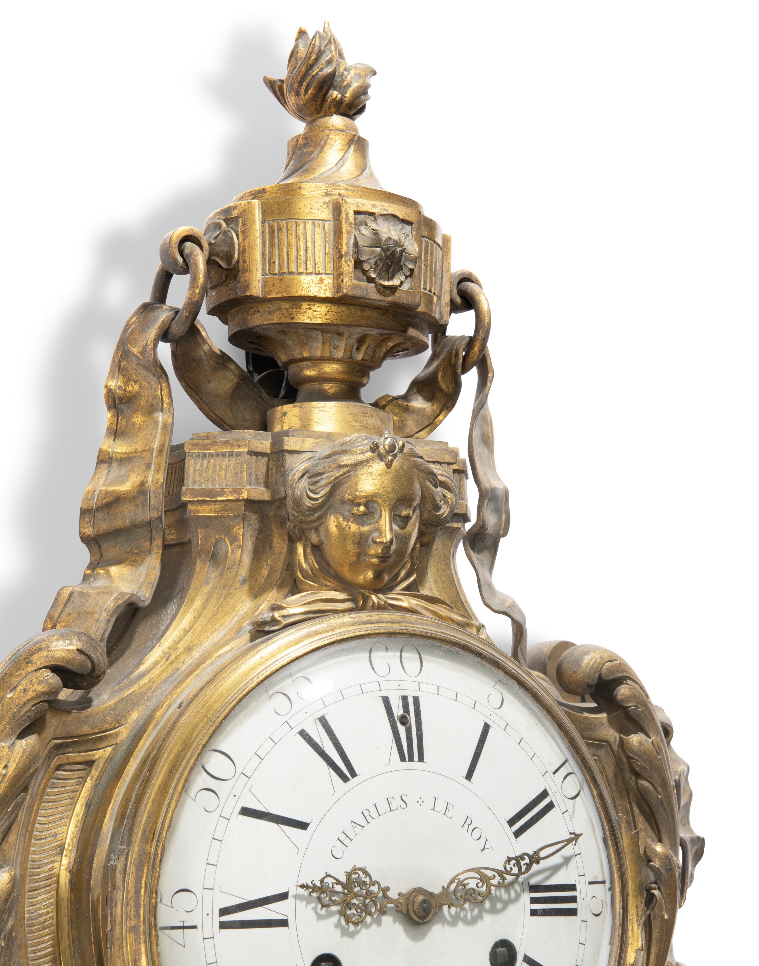 Artwork by Robert Osmond, Charles LE Roy, A LATE LOUIS XV ORMOLU CARTEL CLOCK, Made of glazed white enamel